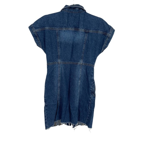 Free People Women’s The City Asymmetrical Blue Denim Jean Frayed Mini Dress Sz S - Picture 9 of 11